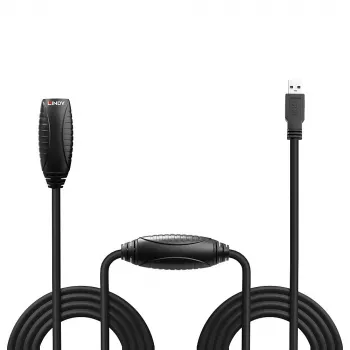 Extensión activa USB 3.0 Lindy 10m, 10 m, USB A, USB A, USB 3.2 Gen 1 (3.1 Gen 1), 5 Gbit/s, negro