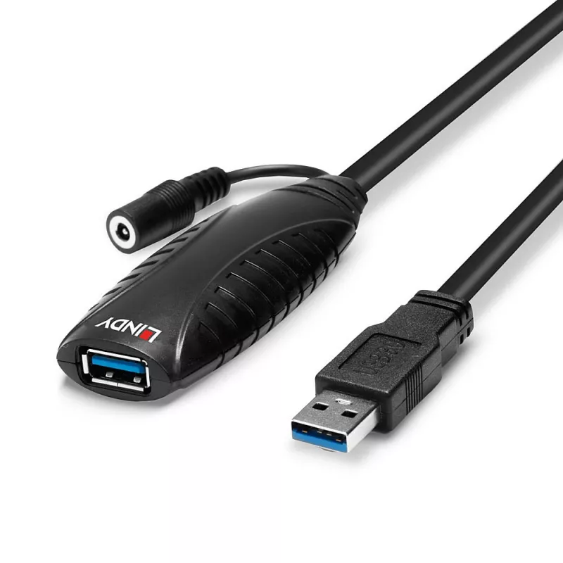Lindy 43156 cable alargador activo USB 3.0, USB-A macho a USB-A hembra, 10 m, USB 3.2 Gen 1, 5 Gbit/s, negro