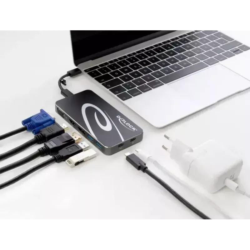Base de acoplamiento DeLOCK USB Type-C 3.2 4K HDMI DP 1080p VGA USB Hub PD 3.0