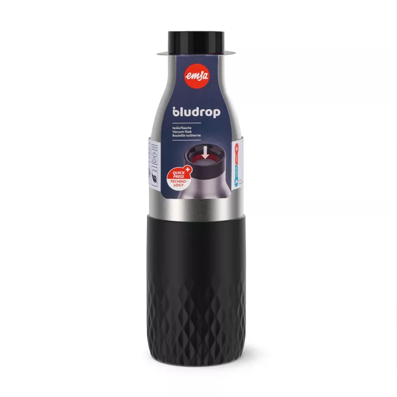 EMSA Bludrop Sleeve N3111100 botella de bebida uso diario 700 ml acero inoxidable negro, acero inoxidable