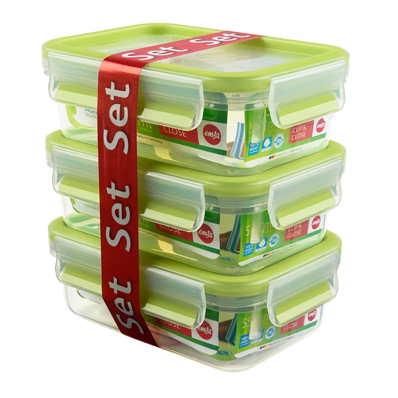 EMSA 508570 recipiente para conservar alimentos caja rectangular 0,55 L transparente 3 uds.