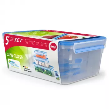 EMSA CLIP & CLOSE 508568 Recipiente para alimentos rectangular Set 3,7 L azul, transparente 5 uds.