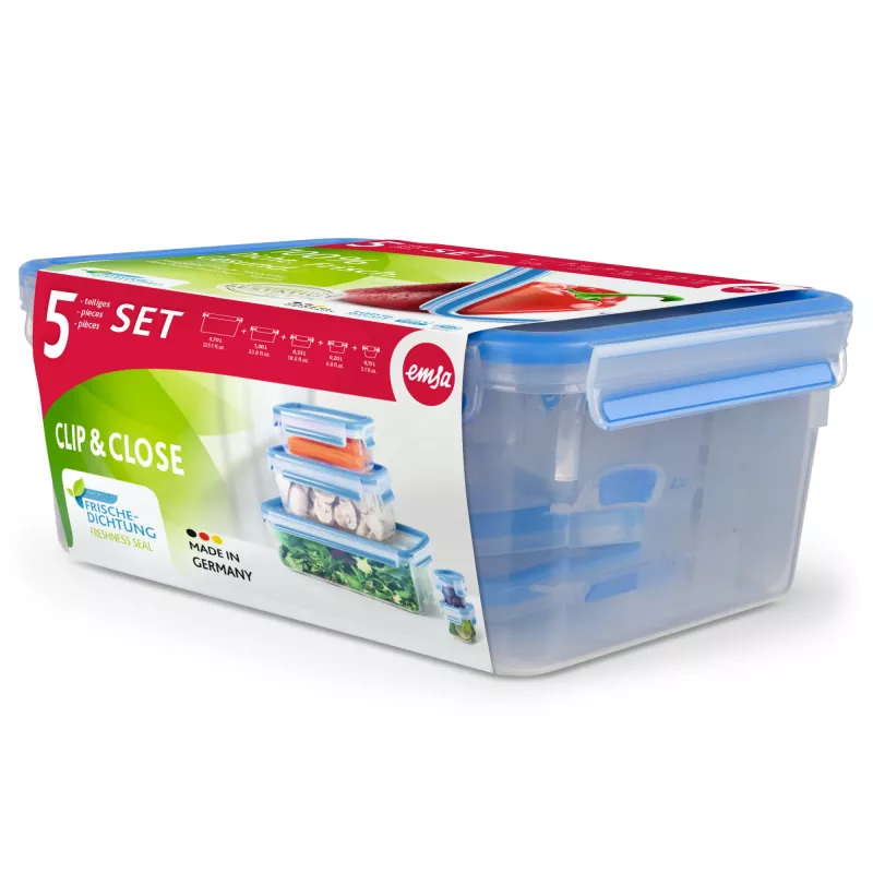 EMSA CLIP & CLOSE 508568 Recipiente para alimentos rectangular Set 3,7 L azul, transparente 5 uds.