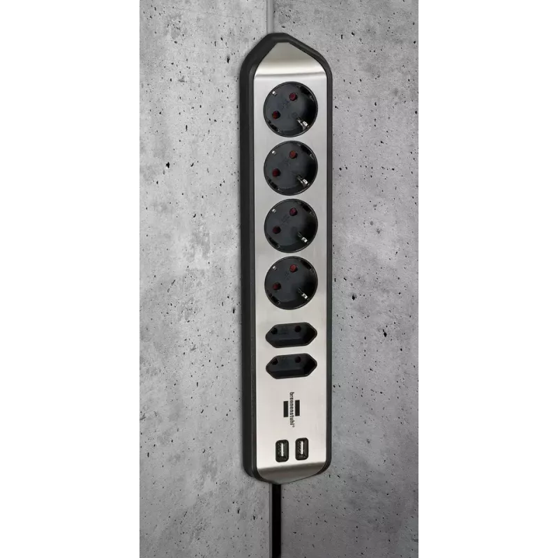 Regleta de enchufes Brennenstuhl 1153590610 2 m 6 salidas AC para interior negro plata