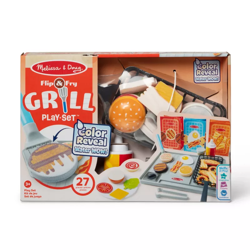 Melissa & Doug Flip & Fry set de juego de parrilla con comida de juguete de cambio de color Water WOW!, juguete preescolar a partir de 3 años
