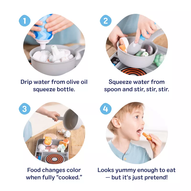 Melissa & Doug Simmer & Stir set de juego de cocina con comida de juguete Water WOW Color Reveal, juguete preescolar a partir de 3 años