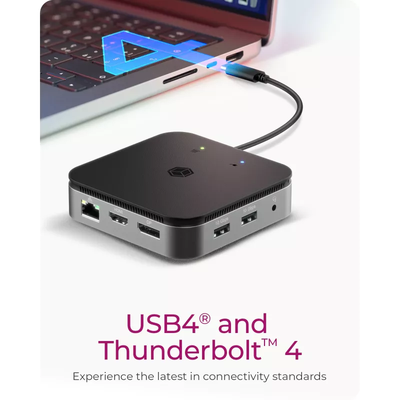 ICY BOX DockingStation USB4® 7 en 1 con salida de vídeo dual, con cable, USB4, 60 W, 3,5 mm, 10,100,1000 Mbit/s, antracita