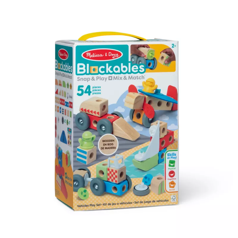 Melissa & Doug Blockables Vehículos set de construcción de madera, 54 piezas, 6074902