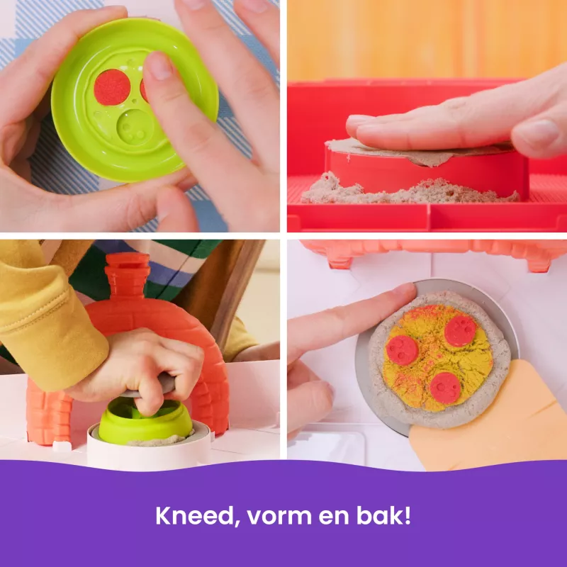 Kinetic Sand, SquishPizza set de juego de horno de pizza que crece, regalos creativos de Pascua, incluye 1 lb de arena moldeable y 5 herramientas, manualidades de alimentos de juguete para niños