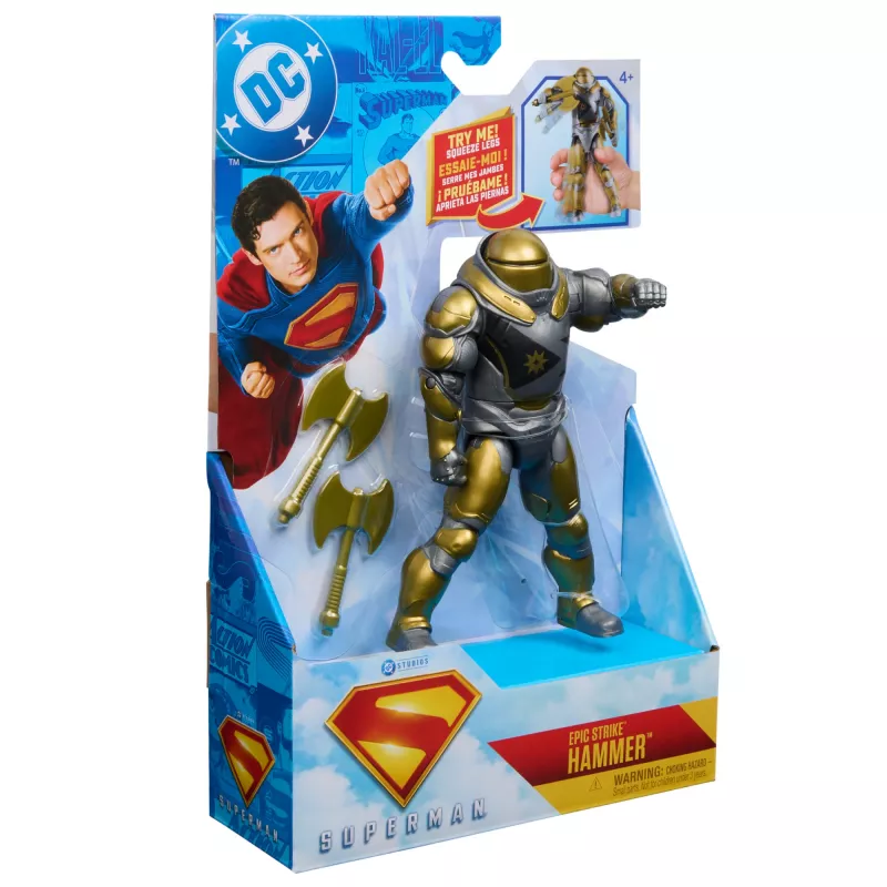 Figura de acción Superman Hammer of Boravia 6 pulgadas, estilo película, incluye 2 accesorios, Oro/Gris
