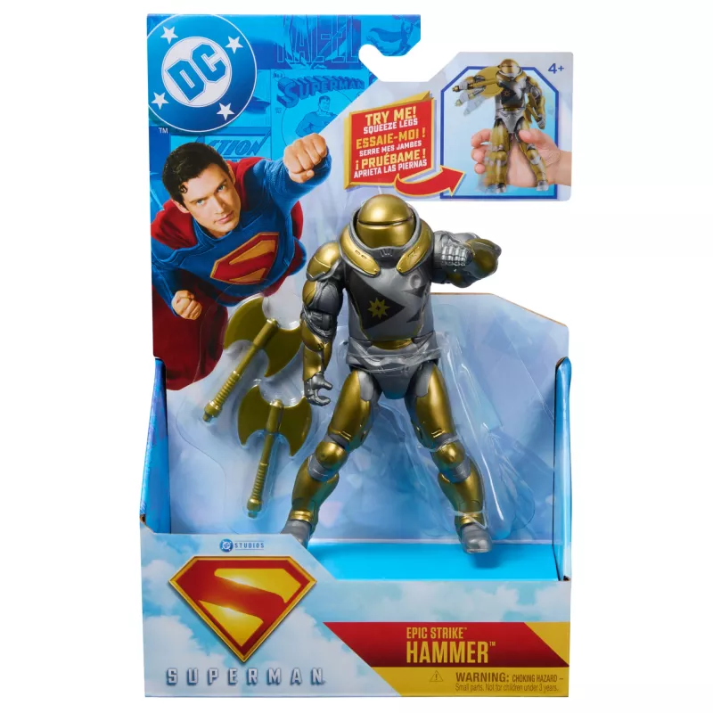 Figura de acción Superman Hammer of Boravia 6 pulgadas, estilo película, incluye 2 accesorios, Oro/Gris