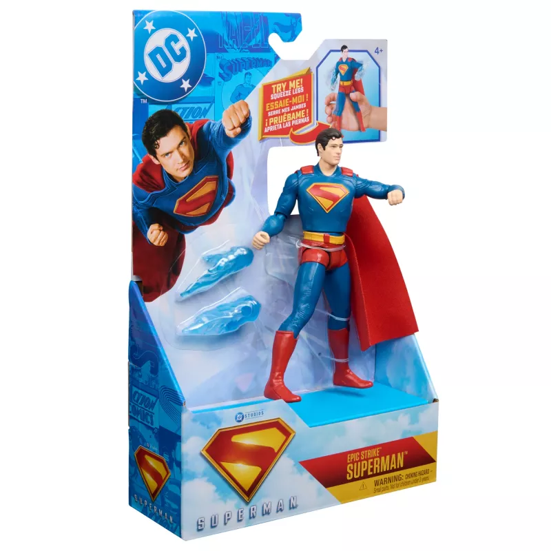 DC Comics, SUPERMAN Figura de acción Epic Strike, 15 cm, estilo auténtico de la película, incluye 2 accesorios, juguete para niños y niñas a partir de 4 años