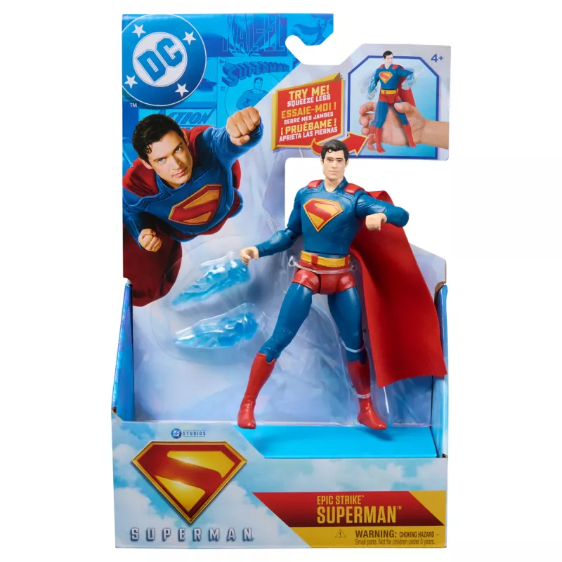 DC Comics, SUPERMAN Figura de acción Epic Strike, 15 cm, estilo auténtico de la película, incluye 2 accesorios, juguete para niños y niñas a partir de 4 años