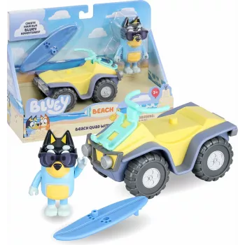 Moose Toys Bluey S9 Set de figura y vehículo Quad de playa con Bandit
