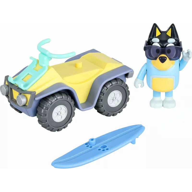 Moose Toys Bluey S9 Set de figura y vehículo Quad de playa con Bandit
