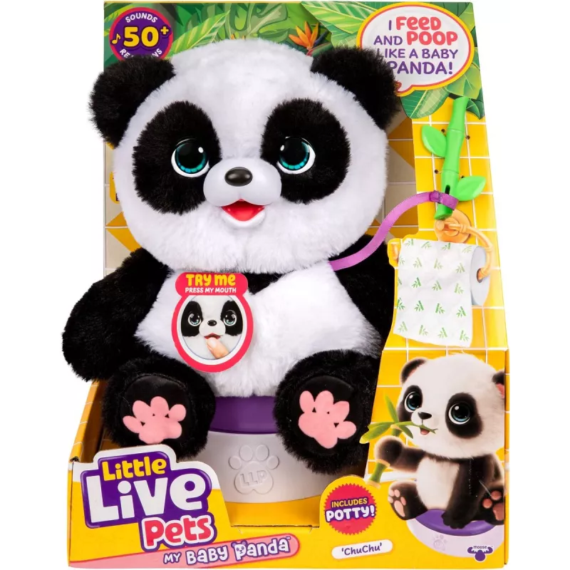 Moose Toys Little Live Pets My Baby Panda Chuchu, peluche panda, 4 años, interactivo, con sonido, AA