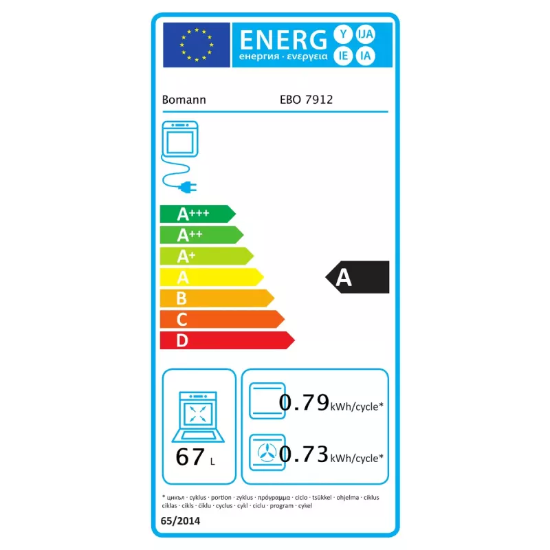 Horno eléctrico empotrable BOMANN EBO 7912 — 67 l, 3650 W, control táctil, limpieza pirolítica, negro