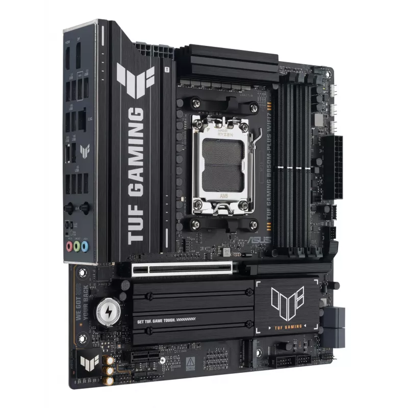 Placa base ASUS TUF GAMING B850M-PLUS WIFI7 micro ATX, AMD B850, socket AM5, DDR5, 4 DIMM, 256GB, Wi‑Fi 7, 2,5Gb LAN