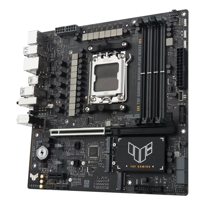 Placa base ASUS TUF GAMING B850M-PLUS WIFI7 micro ATX, AMD B850, socket AM5, DDR5, 4 DIMM, 256GB, Wi‑Fi 7, 2,5Gb LAN