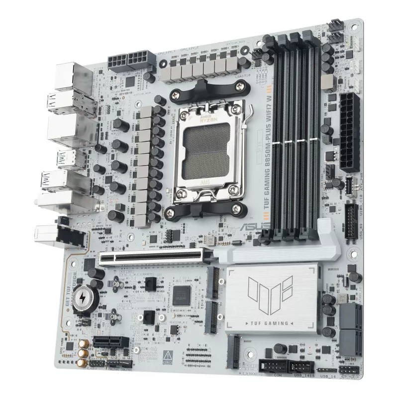 Placa base ASUS TUF GAMING B850M-PLUS WIFI7 W, AMD B850, socket AM5, micro ATX, DDR5, 4×DIMM, hasta 256 GB, Wi‑Fi 7, Ethernet 2,5Gb