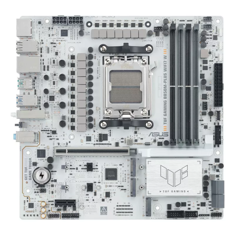 Placa base ASUS TUF GAMING B850M-PLUS WIFI7 W, AMD B850, socket AM5, micro ATX, DDR5, 4×DIMM, hasta 256 GB, Wi‑Fi 7, Ethernet 2,5Gb
