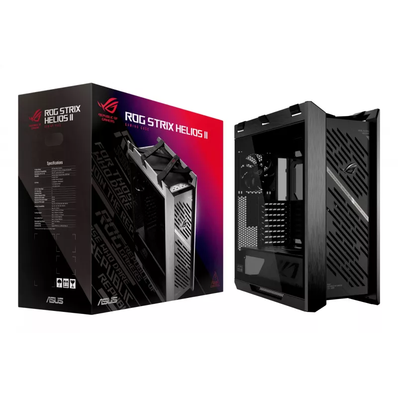 ASUS ROG Strix Helios II GX601S caja de PC, Midi Tower, E-ATX, cristal templado, Aura Sync RGB, 4 ventiladores de 140 mm, USB-C, negra