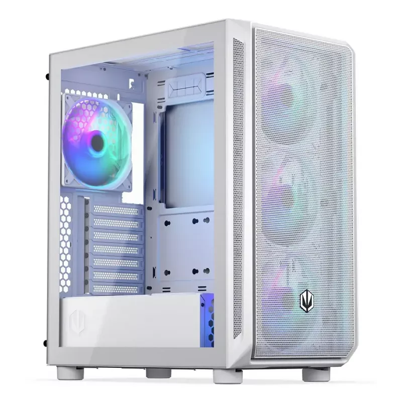 Caja semitorre para PC ENDORFY ARX 500 ARGB Blanca – cristal templado, compatible con ATX/Micro-ATX/Mini-ITX, 3x140 mm frontal + 1x140 mm trasero, 1×3,5