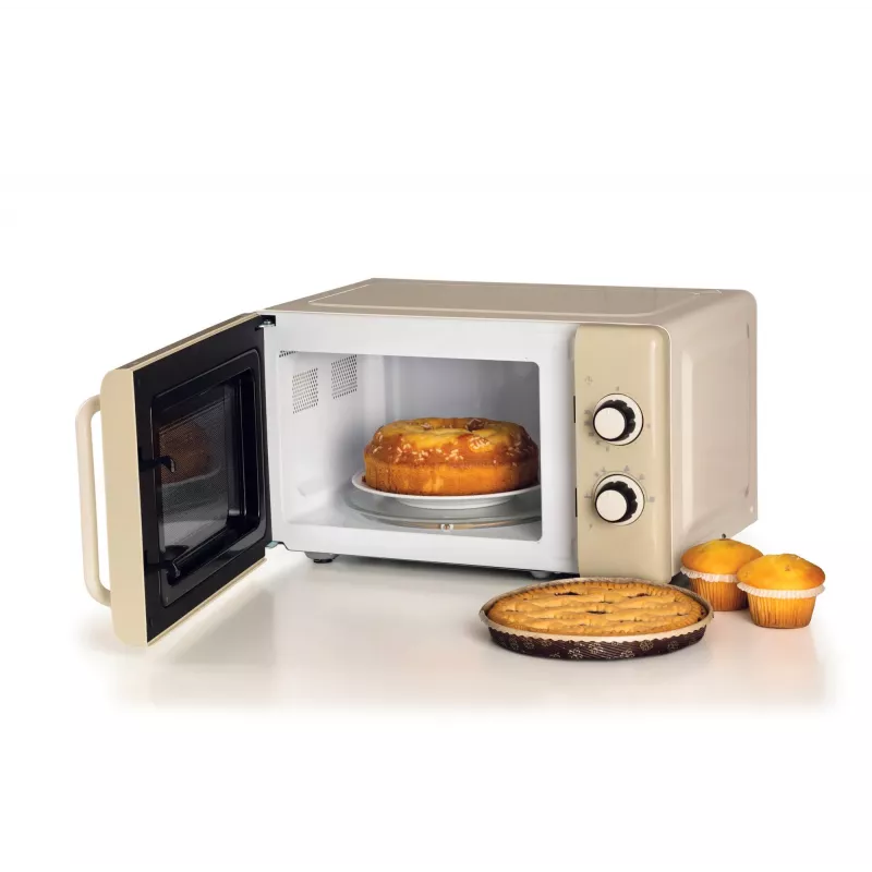 Ariete Vintage Line 3960 Microondas vintage, 800 W, capacidad 20 L, 3 funciones, 5 niveles de cocción, temporizador, Beige