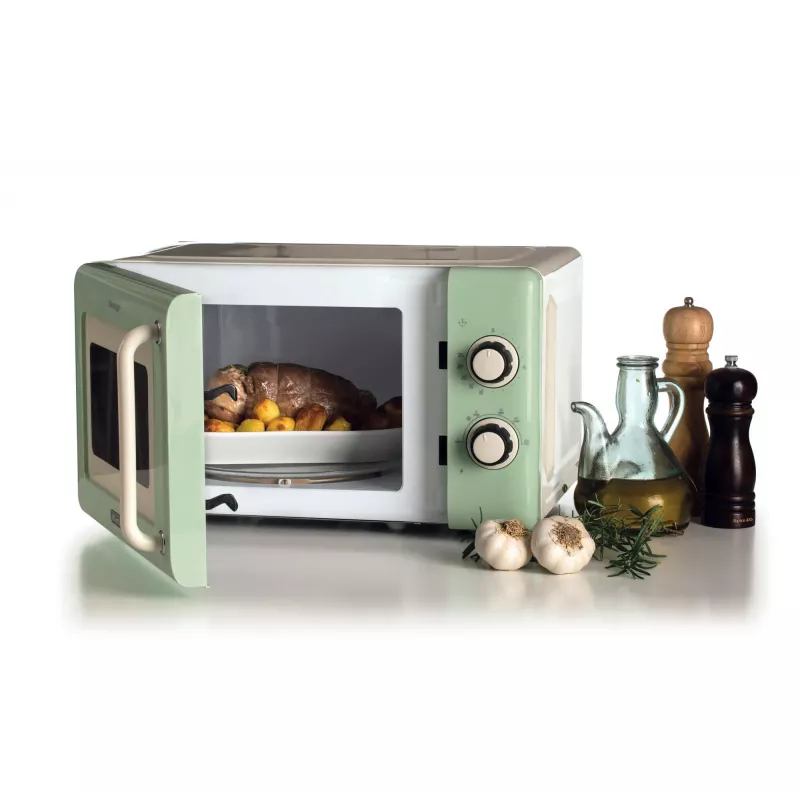 Ariete Vintage Line 3960 Microondas vintage, 800 W, capacidad 20 l, 3 funciones, 5 niveles de potencia, temporizador, Verde