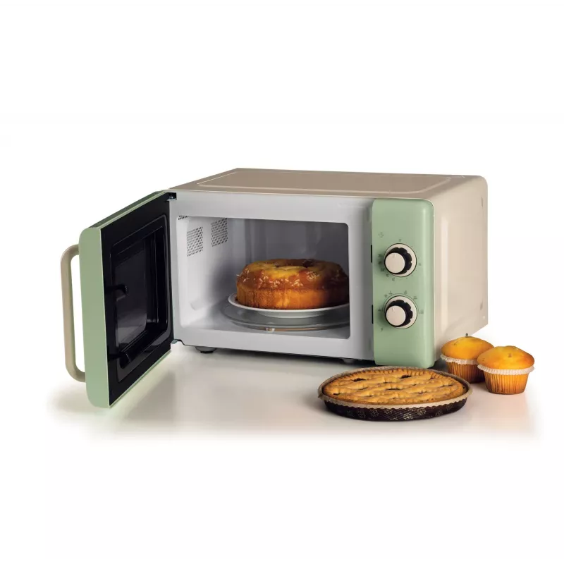 Ariete Vintage Line 3960 Microondas vintage, 800 W, capacidad 20 l, 3 funciones, 5 niveles de potencia, temporizador, Verde