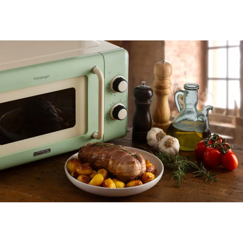 Ariete Vintage Line 3960 Microondas vintage, 800 W, capacidad 20 l, 3 funciones, 5 niveles de potencia, temporizador, Verde
