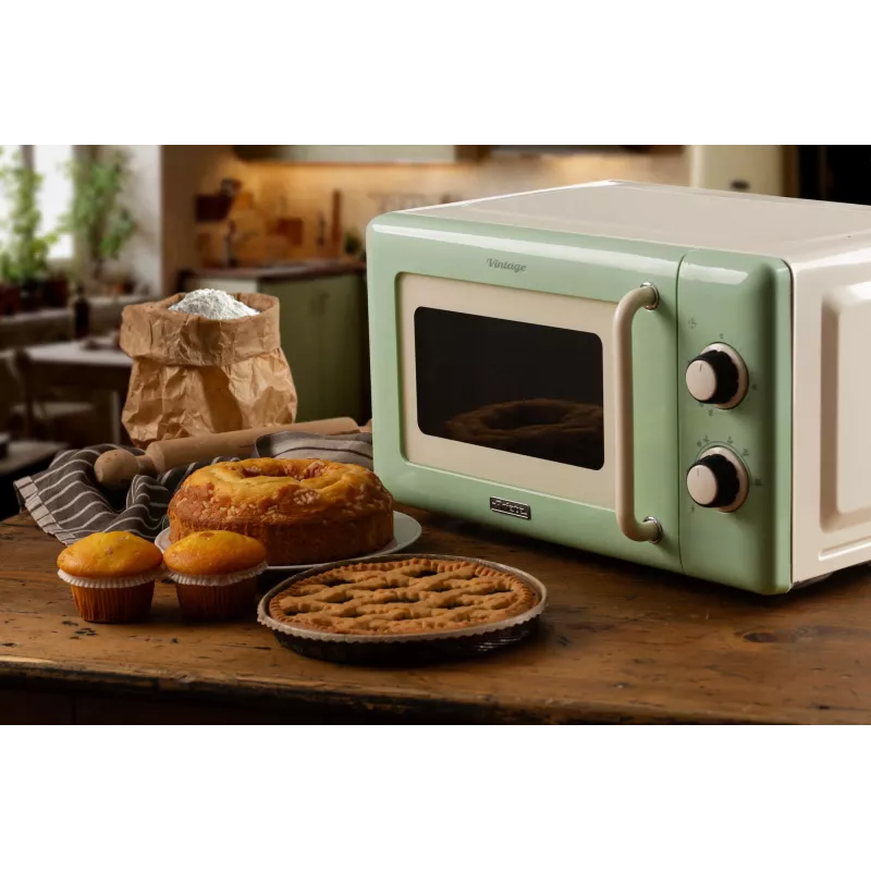 Ariete Vintage Line 3960 Microondas vintage, 800 W, capacidad 20 l, 3 funciones, 5 niveles de potencia, temporizador, Verde