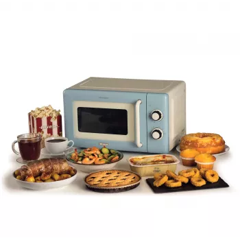 Ariete Vintage Line 3960 Microondas vintage, 800 W, capacidad 20 l, 3 funciones, 5 niveles de cocción, temporizador, Azul