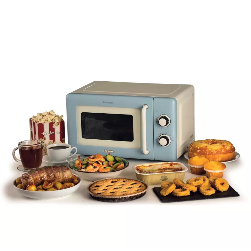 Ariete Vintage Line 3960 Microondas vintage, 800 W, capacidad 20 l, 3 funciones, 5 niveles de cocción, temporizador, Azul