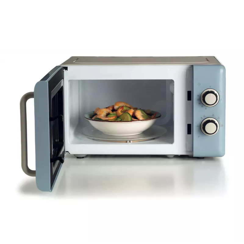 Ariete Vintage Line 3960 Microondas vintage, 800 W, capacidad 20 l, 3 funciones, 5 niveles de cocción, temporizador, Azul