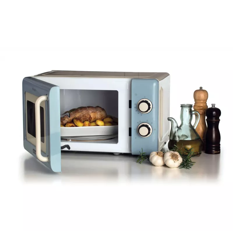 Ariete Vintage Line 3960 Microondas vintage, 800 W, capacidad 20 l, 3 funciones, 5 niveles de cocción, temporizador, Azul