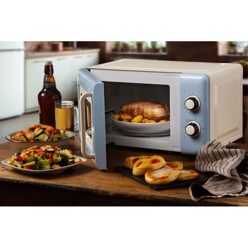 Ariete Vintage Line 3960 Microondas vintage, 800 W, capacidad 20 l, 3 funciones, 5 niveles de cocción, temporizador, Azul