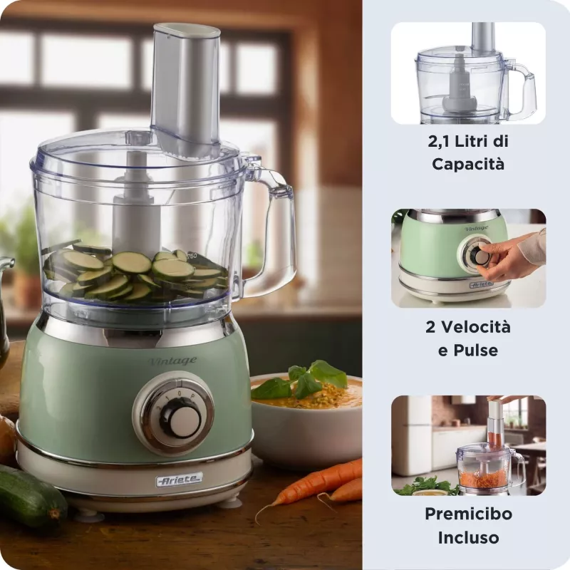 Robot de cocina ARIETE Vintage Line 1781/04 — 1000 W, 2,1 L, Verde