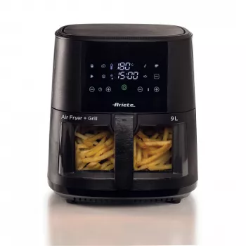 Ariete 4630/00 freidora de aire, 9 l, 1500 W, capacidad de carga de 3,6 kg, 7 programas, hasta 200°C, ventana de visualización, negra