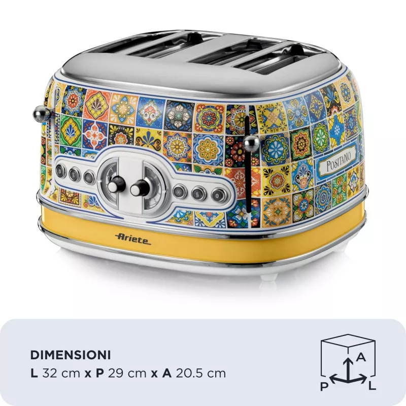 Tostadora ARIETE Positano 4 rebanadas, 1630 W, acabado multicolor