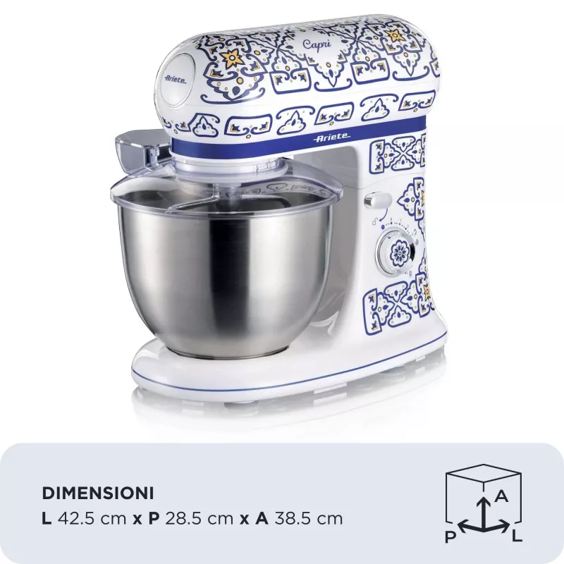 Robot de cocina Ariete 1588 Capri, batidora planetaria, 7 velocidades, 2400 vatios, 5,5 litros, bol de acero inoxidable