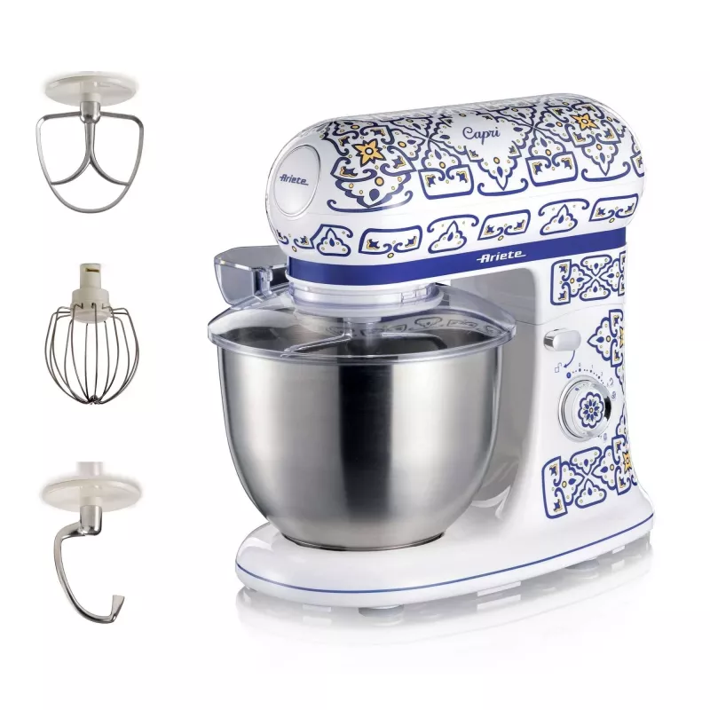 Robot de cocina Ariete 1588 Capri, batidora planetaria, 7 velocidades, 2400 vatios, 5,5 litros, bol de acero inoxidable