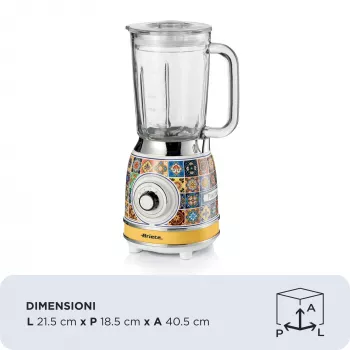 Batidora Ariete 583 Positano con jarra de cristal de 1,5 litros, 4 cuchillas de acero inoxidable, 4 velocidades + Pulse, 1000 vatios