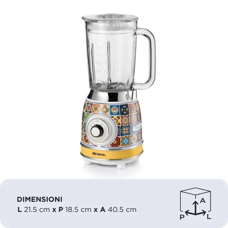 Batidora Ariete 583 Positano con jarra de cristal de 1,5 litros, 4 cuchillas de acero inoxidable, 4 velocidades + Pulse, 1000 vatios