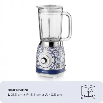 Batidora de vaso Ariete 583 Capri con jarra de cristal de 1,5 litros, 4 cuchillas de acero inoxidable, 4 velocidades + función pulsar, 1000 vatios