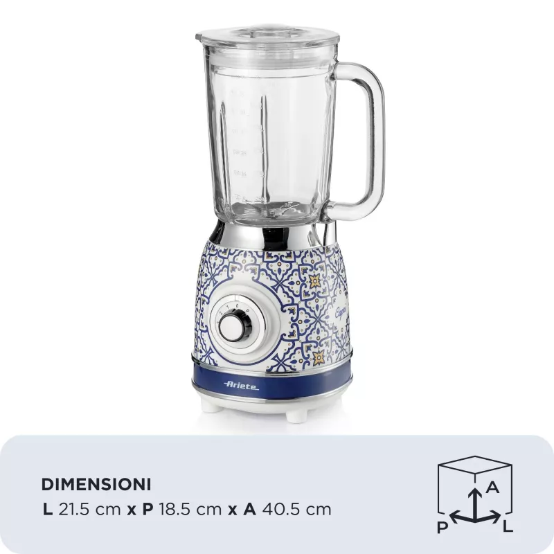 Batidora de vaso Ariete 583 Capri con jarra de cristal de 1,5 litros, 4 cuchillas de acero inoxidable, 4 velocidades + función pulsar, 1000 vatios