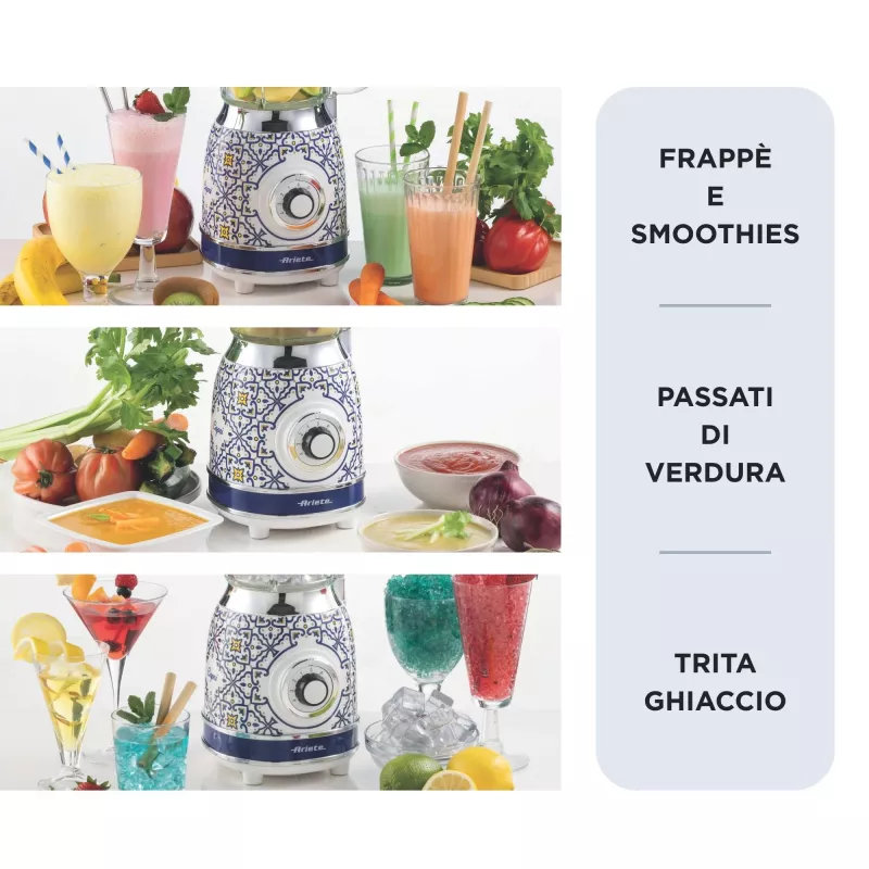 Batidora de vaso Ariete 583 Capri con jarra de cristal de 1,5 litros, 4 cuchillas de acero inoxidable, 4 velocidades + función pulsar, 1000 vatios