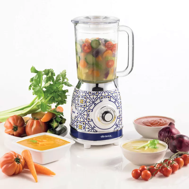 Batidora de vaso Ariete 583 Capri con jarra de cristal de 1,5 litros, 4 cuchillas de acero inoxidable, 4 velocidades + función pulsar, 1000 vatios