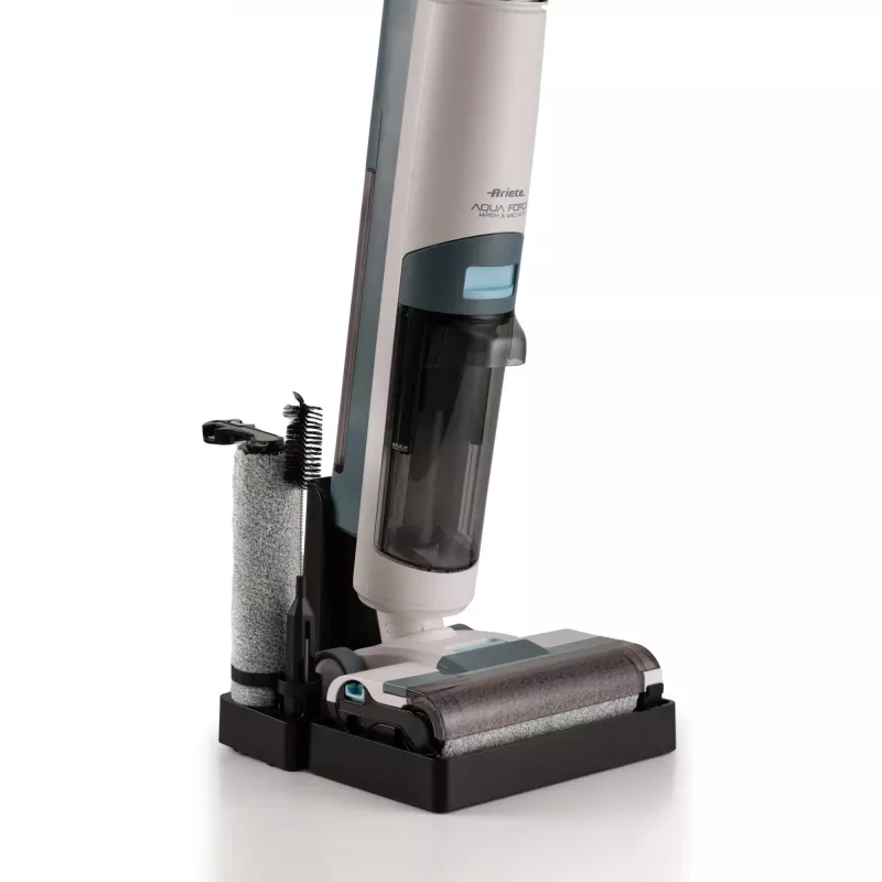 Ariete 2483 Aqua Force Wash & Vacuum, aspirador inteligente, limpiador de suelos inalámbrico, batería, aspira y friega, pelo de mascotas, suciedad seca y húmeda, capacidad 700 ml, accesorios incluidos