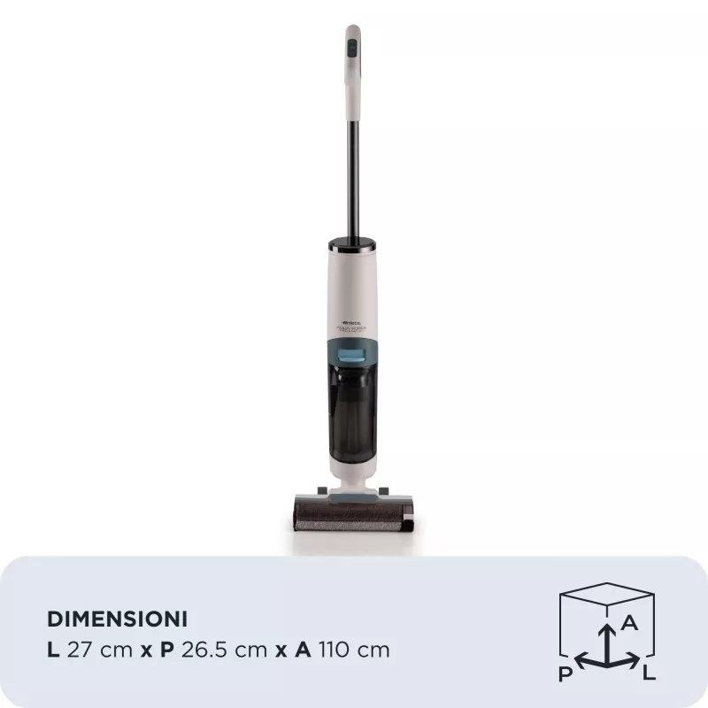 Ariete 2483 Aqua Force Wash & Vacuum, aspirador inteligente, limpiador de suelos inalámbrico, batería, aspira y friega, pelo de mascotas, suciedad seca y húmeda, capacidad 700 ml, accesorios incluidos